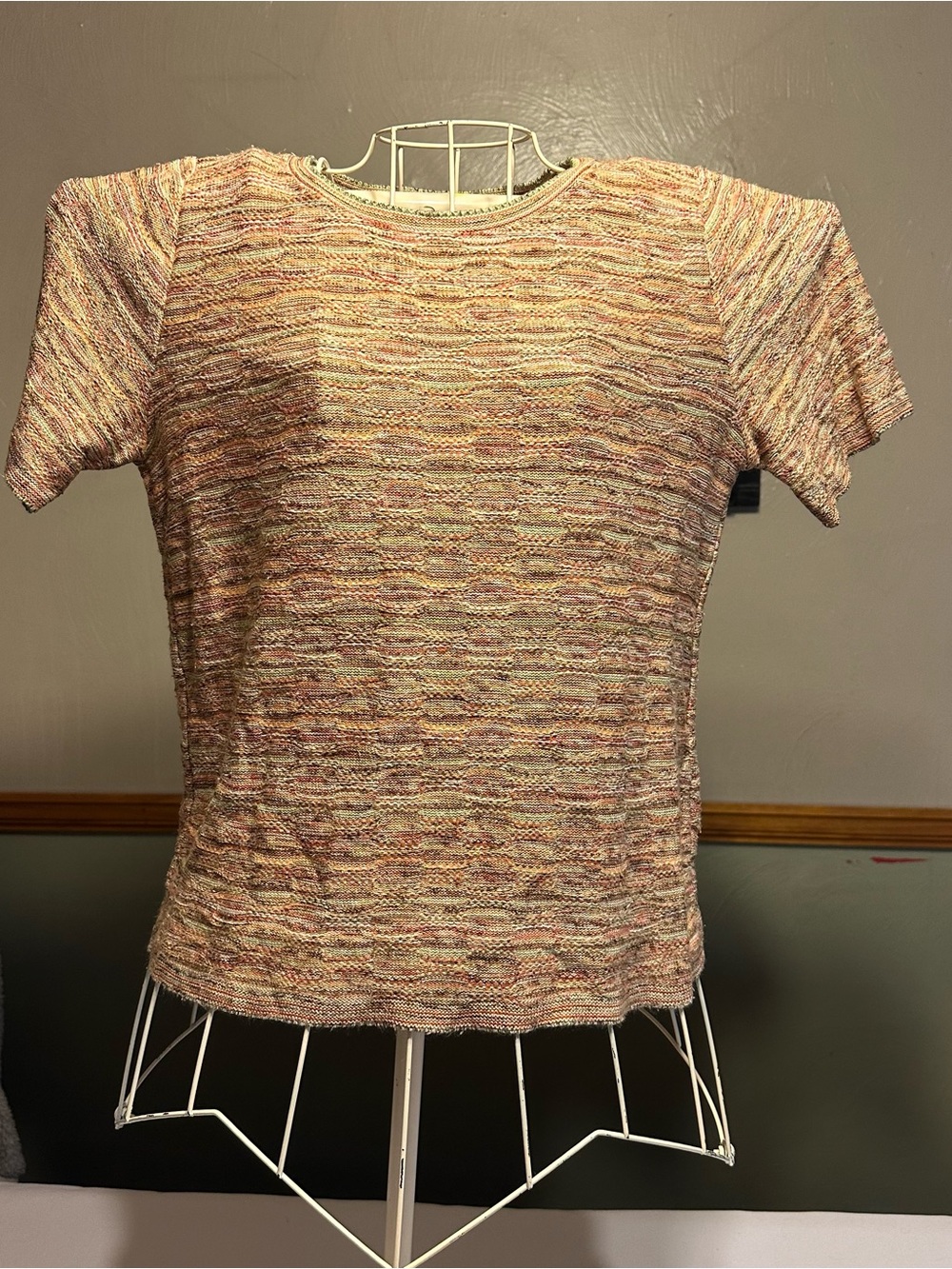 Alfred Dunner Short Sleeve Multicolor Knit Top - Pink, Cream, Tan small petite
